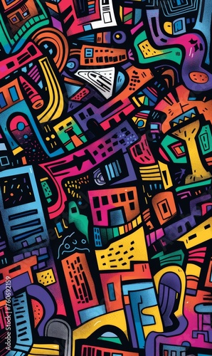 Art of a graffiti-inspired abstract city map, illustration © Jira