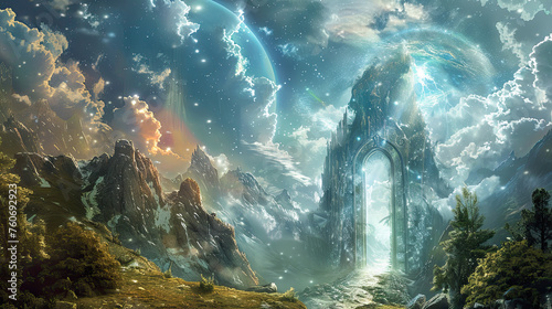 Cosmic Portal in a Fantasy Landscape.