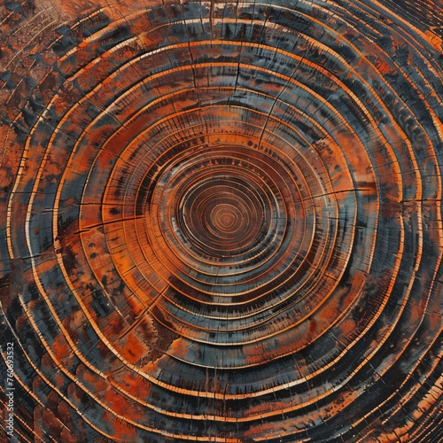 Growth rings of a tree trunk showcased in a revealing close up