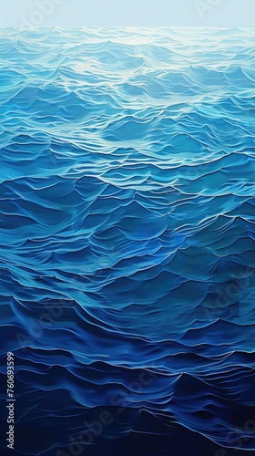 A painting of a blue ocean with waves.