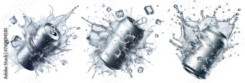 soda can ice water splash isolated png mockup photo