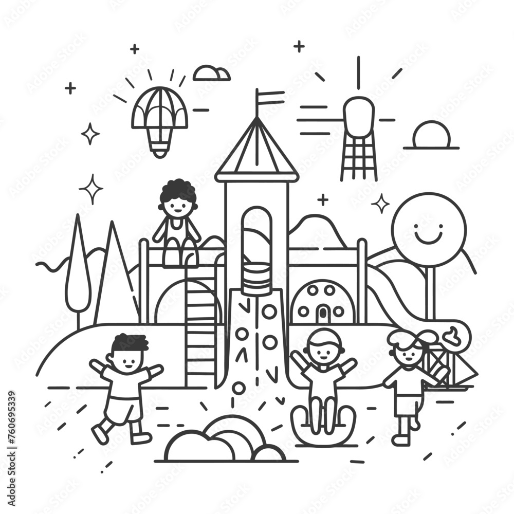 Outline illustration Celebration of International Childrens Day Children Playing on the Playground
