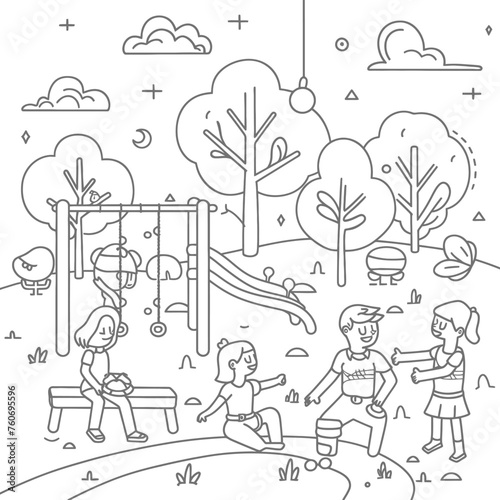 Outline illustration Celebration of International Childrens Day Children Playing on the Playground