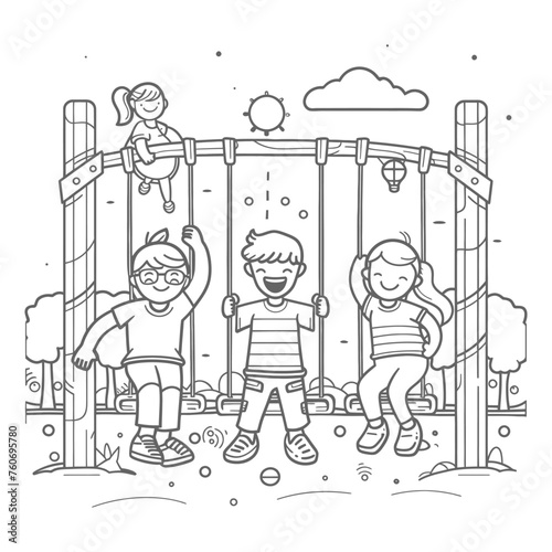 Outline illustration Celebration of International Childrens Day Children Playing on the Playground