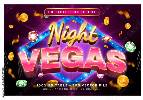 night vegas 3d text effect and editable text effect with light background