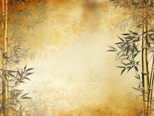 gold bamboo background with grungy text, in the style of contemporary frescoes