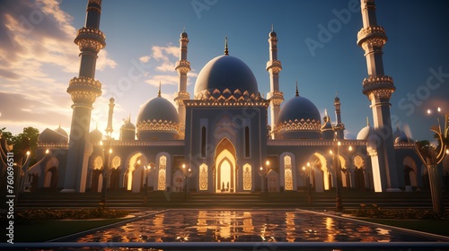 Beautiful Mosque at Sunset 8k Realistic Lighting