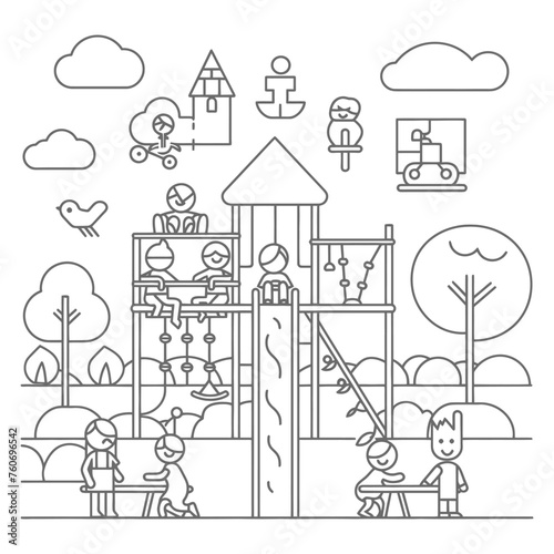 Outline illustration Celebration of International Childrens Day Children Playing on the Playground