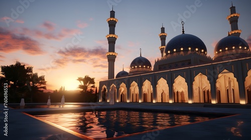 Beautiful Mosque at Sunset 8k Realistic Lighting