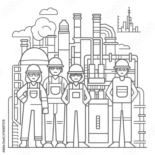 Outline illustration Celebration of International Workers Day or Labor Day Work happily and safely