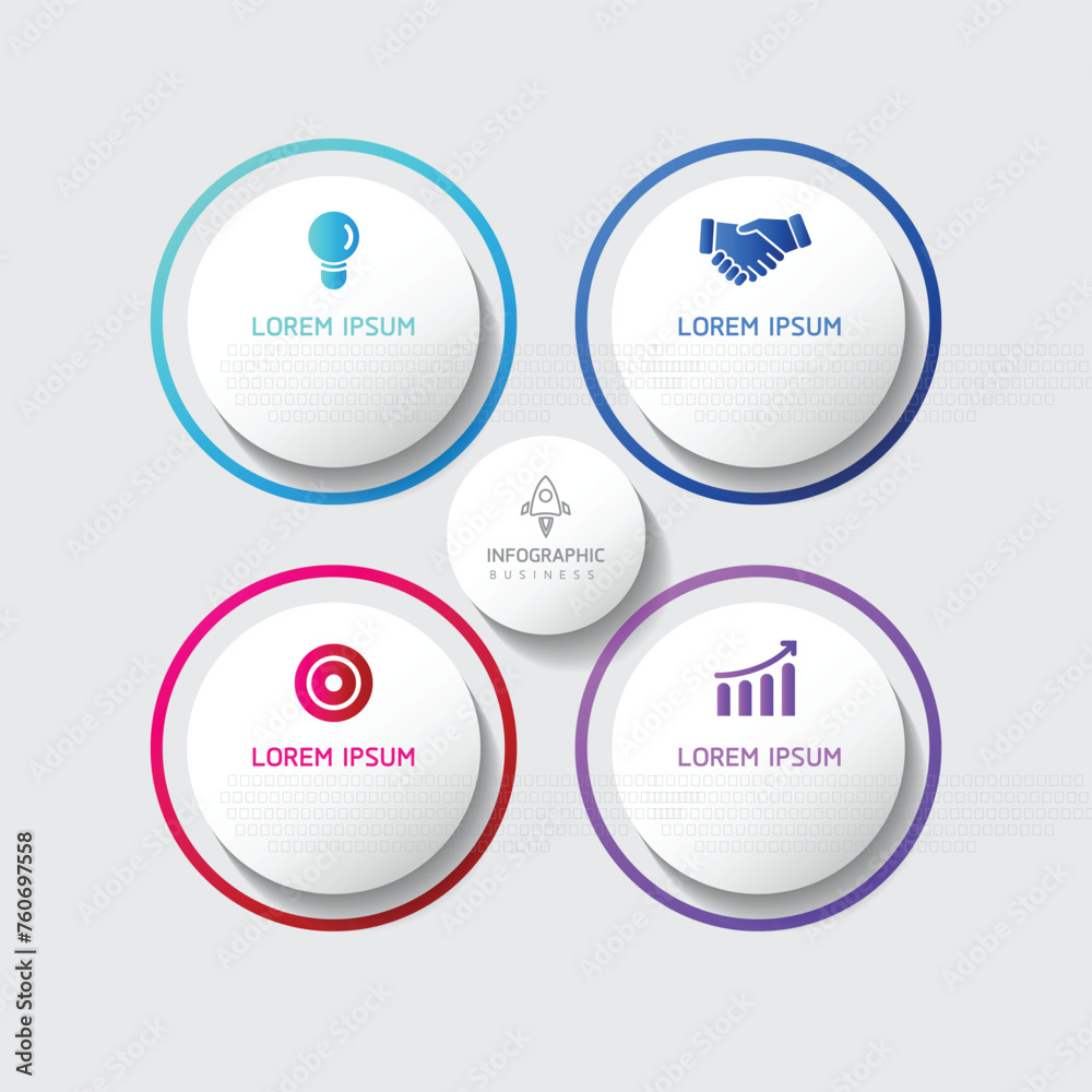 Vector infographic business presentation template with circular interconnection with 4 options.