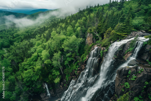 Majestic Waterfall Cascading Through Lush Green Forest