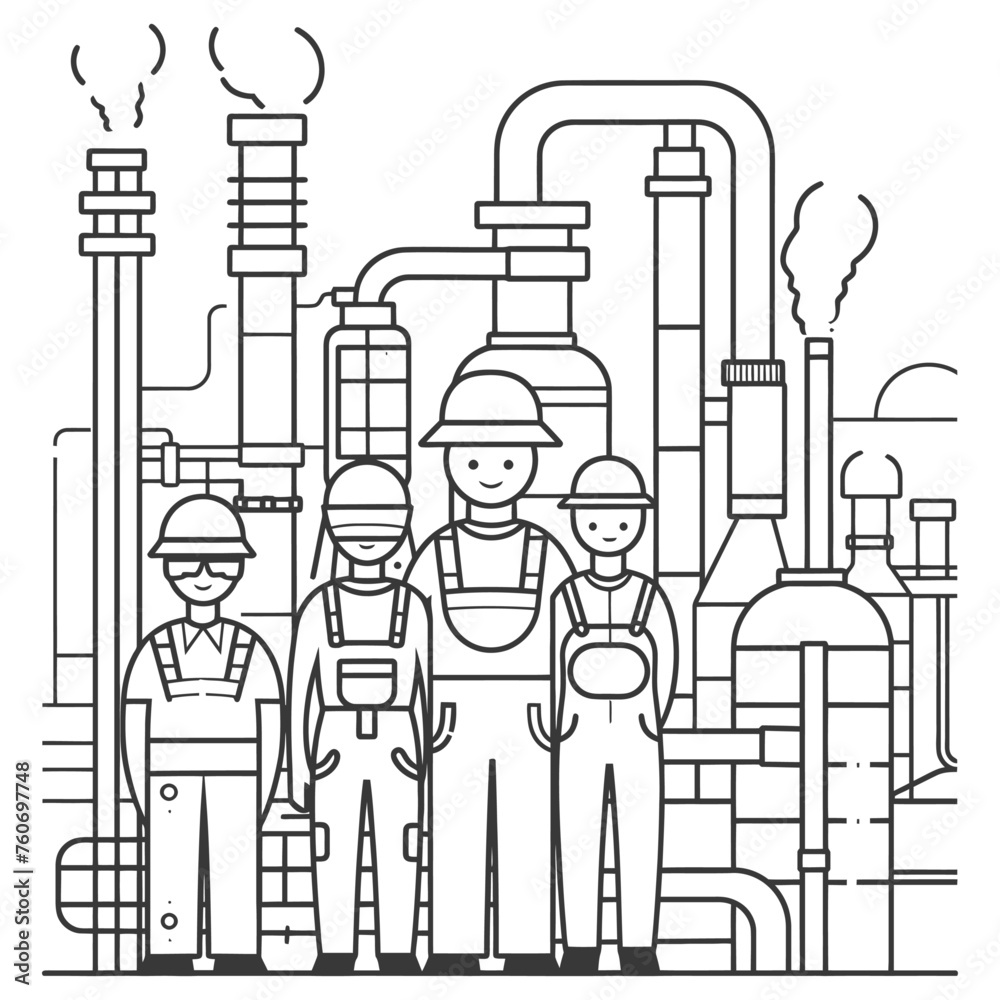 Fototapeta premium Outline illustration Celebration of International Workers Day or Labor Day Work happily and safely
