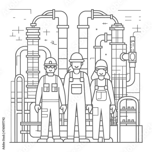 Outline illustration Celebration of International Workers Day or Labor Day Work happily and safely