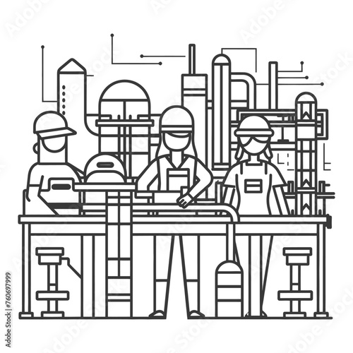 Outline illustration Celebration of International Workers Day or Labor Day Work happily and safely