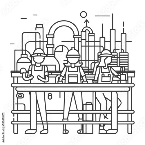 Outline illustration Celebration of International Workers Day or Labor Day Work happily and safely