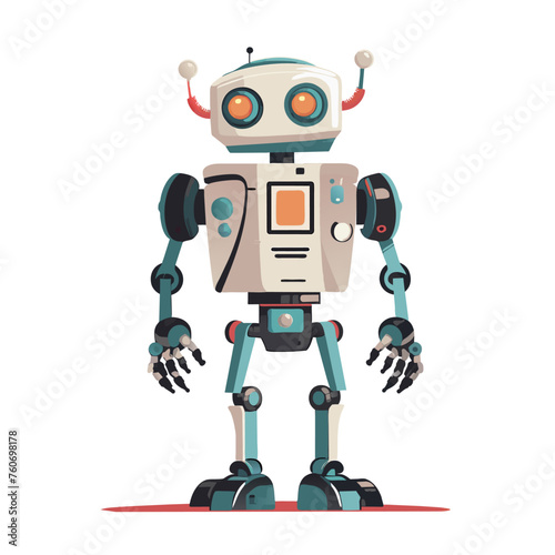 Robot stand, technology cartoon character. Electronic iron machine assistant. Robotic toy. AI