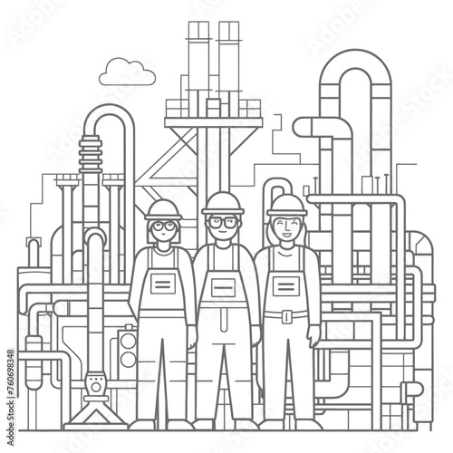 Outline illustration Celebration of International Workers Day or Labor Day Work happily and safely