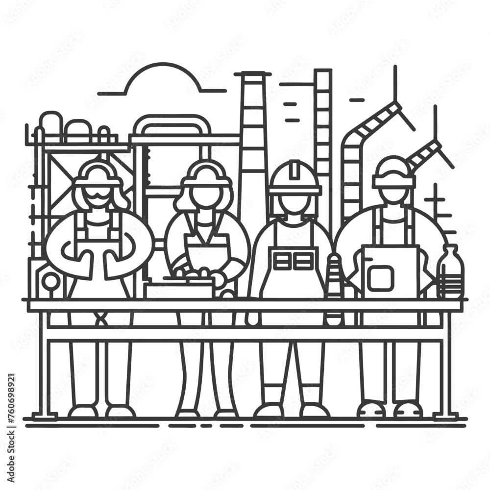 Outline illustration Celebration of International Workers Day or Labor Day Work happily and safely Outline illustration Celebration of International Workers Day or Labor Day Work happily and safely