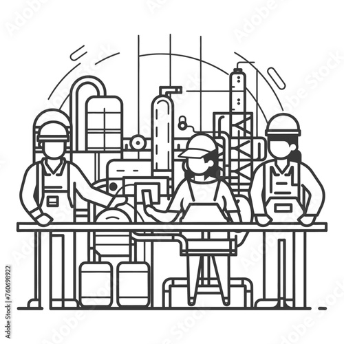 Outline illustration Celebration of International Workers Day or Labor Day Work happily and safely