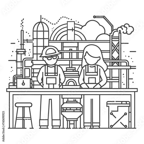 Outline illustration Celebration of International Workers Day or Labor Day Work happily and safely