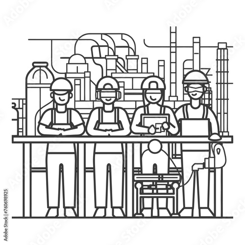 Outline illustration Celebration of International Workers Day or Labor Day Work happily and safely