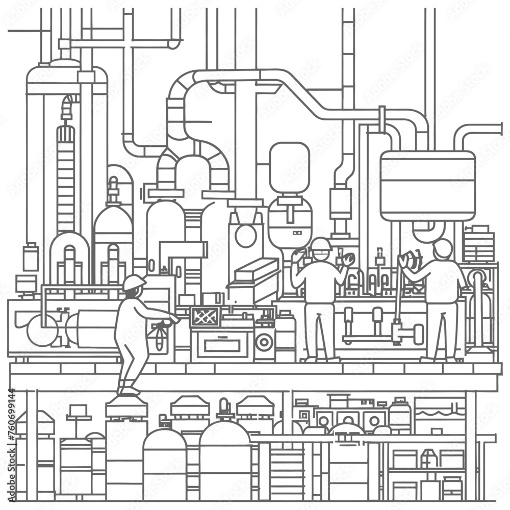 Obraz premium Outline illustration Celebration of International Workers Day or Labor Day Work happily and safely