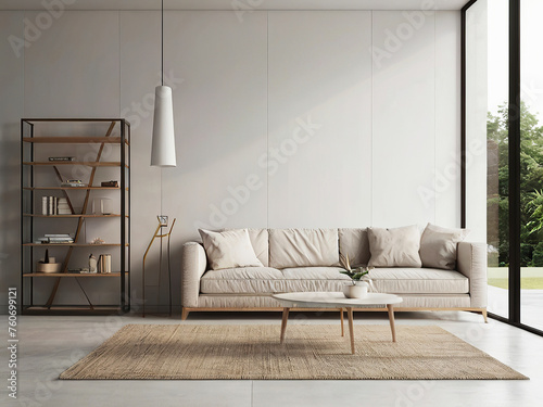 living room interior mockup, modern furniture and decorative arch with trendy dried flowers with white sofa and armchair on the White Background