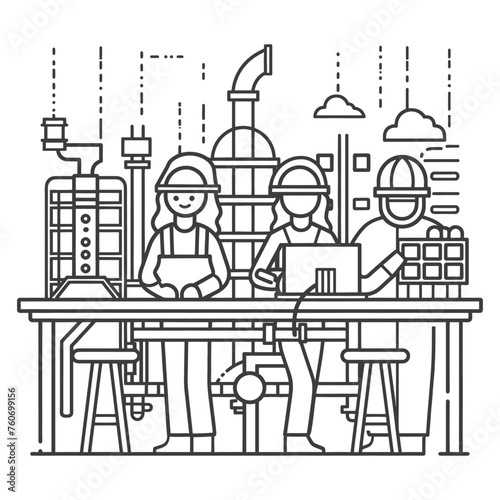 Outline illustration Celebration of International Workers Day or Labor Day Work happily and safely