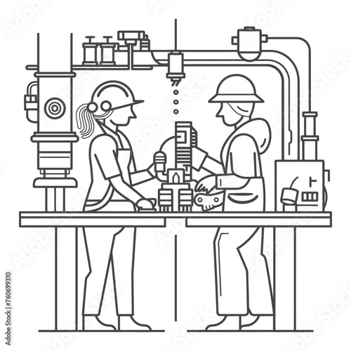 Outline illustration Celebration of International Workers Day or Labor Day Work happily and safely