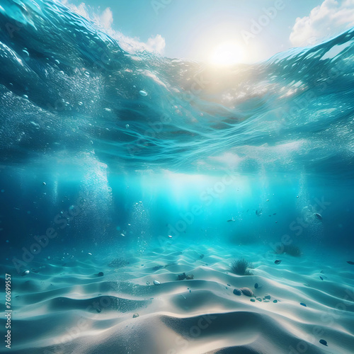 water wave underwater blue ocean swimming pool wide panorama background sandy sea bottom isolated background © LogosByRaihan
