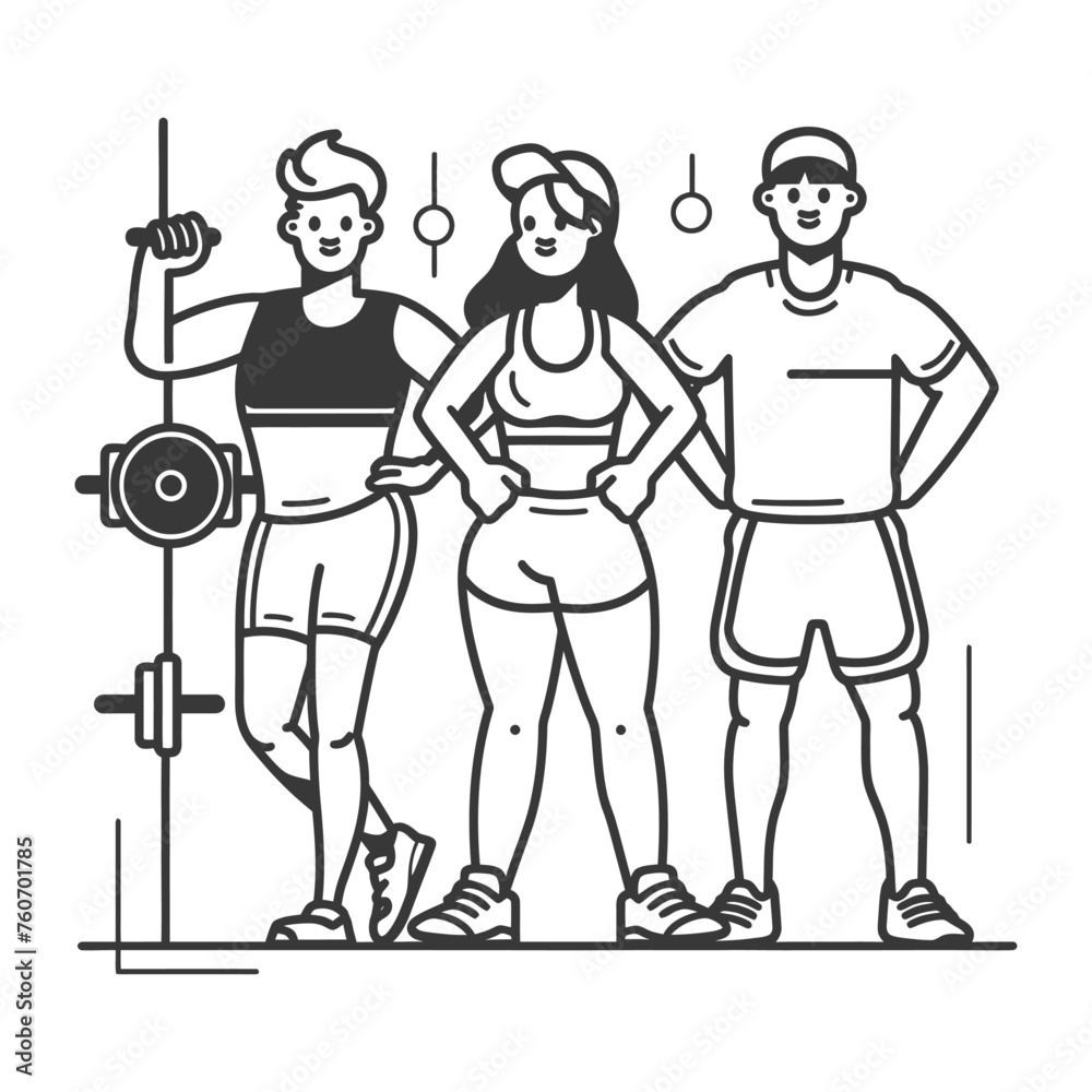 Outline illustration Celebration World Health Day exercise or workout the fitness system at the gym Outline illustration Celebration World Health Day exercise or workout the fitness system at the gym