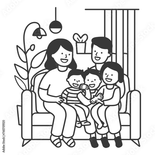 Outline illustration Celebration International Family Day family members in a positive vibes