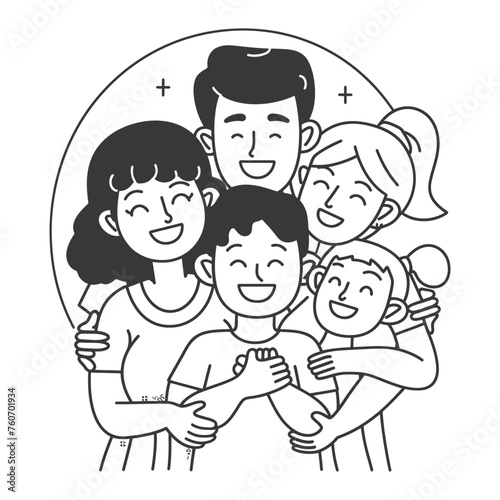 Outline illustration Celebration International Family Day family members in a positive vibes