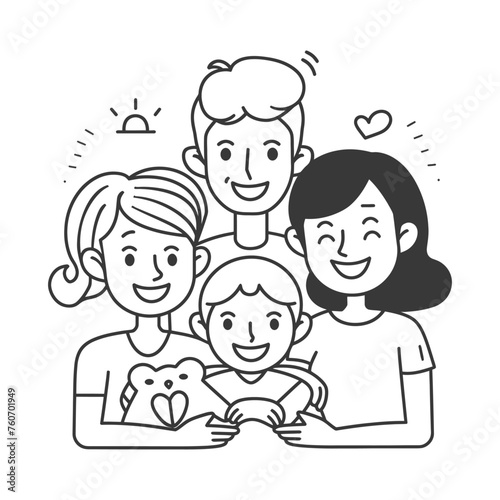 Outline illustration Celebration International Family Day family members in a positive vibes