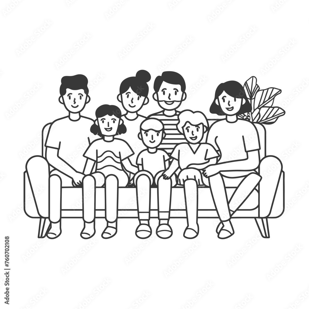 Outline illustration Celebration International Family Day family members in a positive vibes