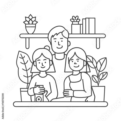 Outline illustration Celebration International Family Day family members in a positive vibes