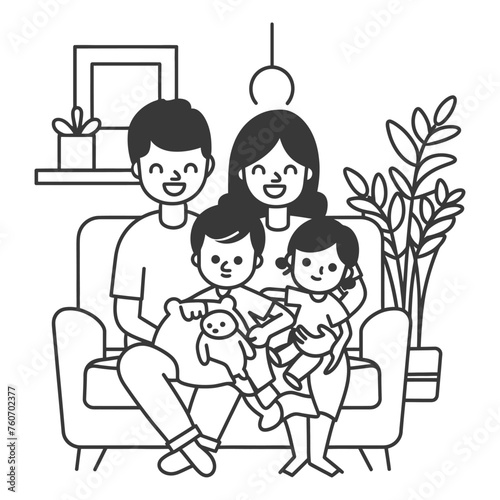 Outline illustration Celebration International Family Day family members in a positive vibes