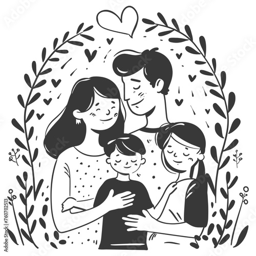 Outline illustration Celebration International Family Day family members in a positive vibes