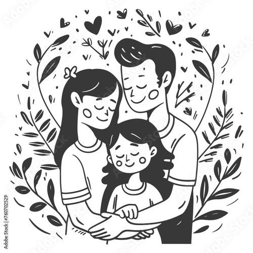 Outline illustration Celebration International Family Day family members in a positive vibes