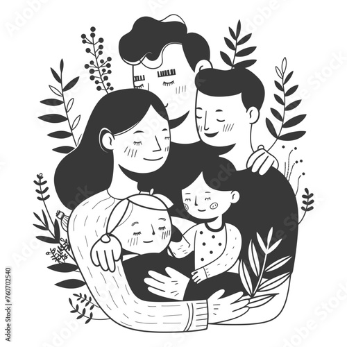 Outline illustration Celebration International Family Day family members in a positive vibes