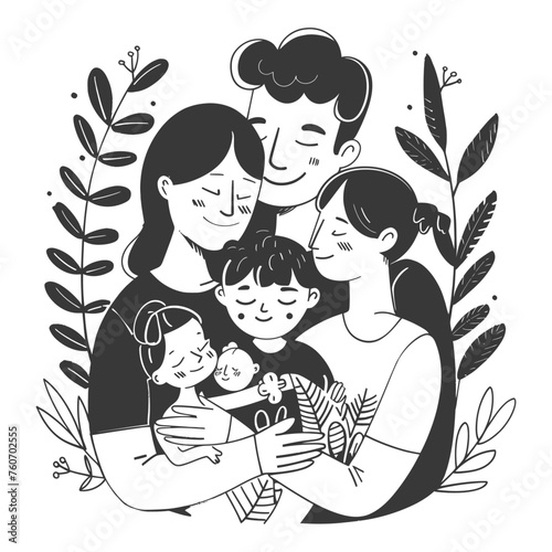 Outline illustration Celebration International Family Day family members in a positive vibes