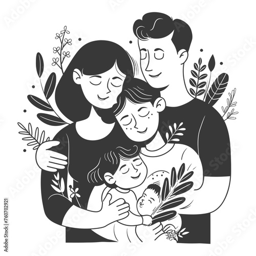 Outline illustration Celebration International Family Day family members in a positive vibes