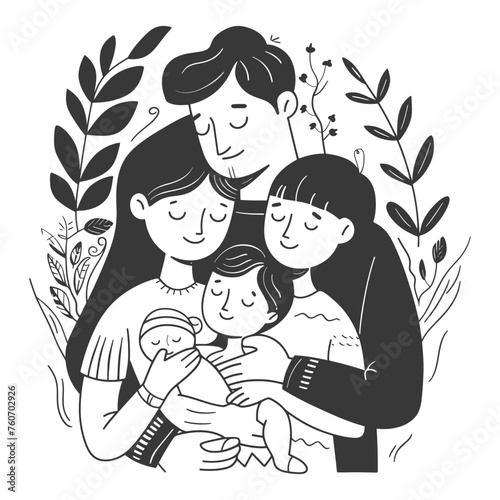 Outline illustration Celebration International Family Day family members in a positive vibes