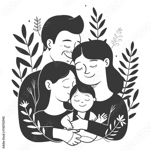 Outline illustration Celebration International Family Day family members in a positive vibes