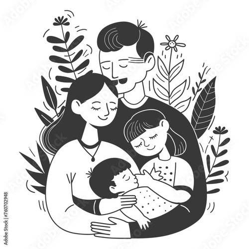Outline illustration Celebration International Family Day family members in a positive vibes