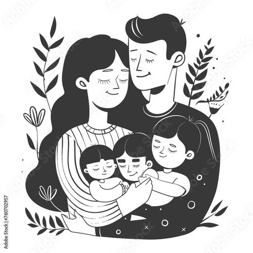 Outline illustration Celebration International Family Day family members in a positive vibes