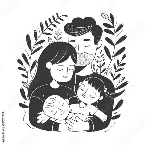 Outline illustration Celebration International Family Day family members in a positive vibes