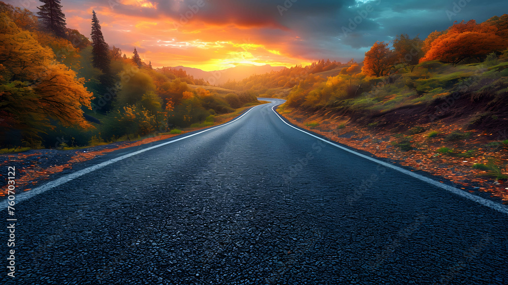 beautiful sun rising sky with asphalt highways road in rural scene use land transport and traveling background,backdrop - obrazy, fototapety, plakaty 