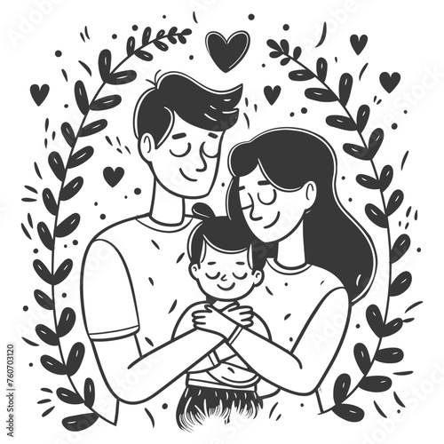 Outline illustration Celebration International Family Day family members in a positive vibes